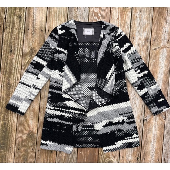 Anthropologie Guest Editor Wool Blend Open-Front Black and White Cardigan Jacket - Picture 2 of 5